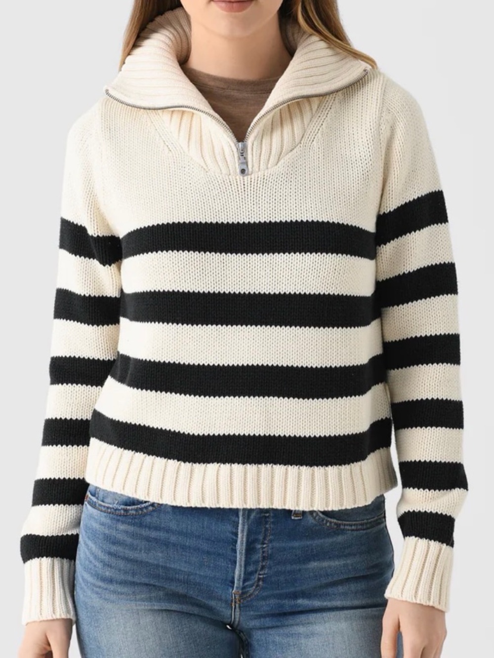 Kule The Matey Black & Cream Striped Cotton Knit Sweater Small EUC